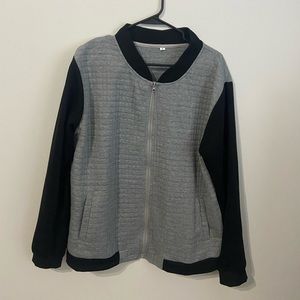 Varsity Jacket Men Letterman Bomber Style Fleece Winter Baseball grey/black—L